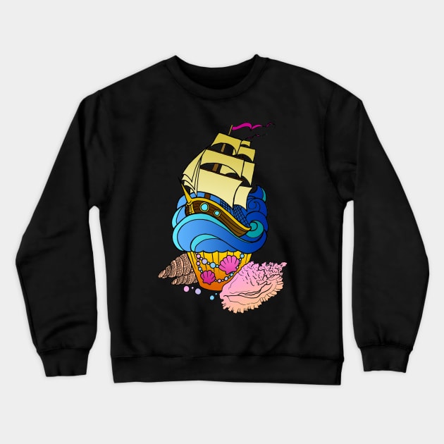 Sweet Sailing Crewneck Sweatshirt by Luckyponytattoo